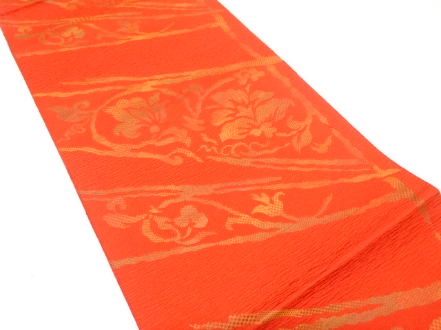 花更紗模様織り出し　名古屋帯